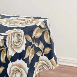 Delicate White Roses With Gold Accents Tablecloth