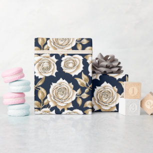 Delicate White Roses With Gold Accents Wrapping Paper
