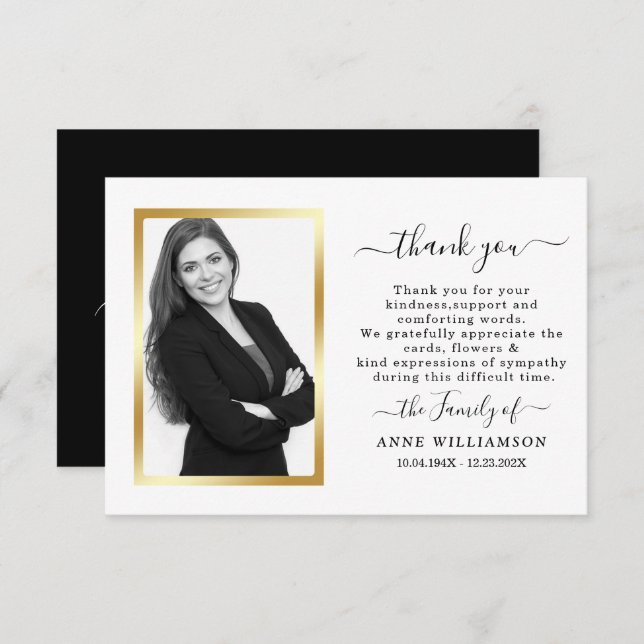 Delicate White Script Funeral Thank You Card (Front/Back)