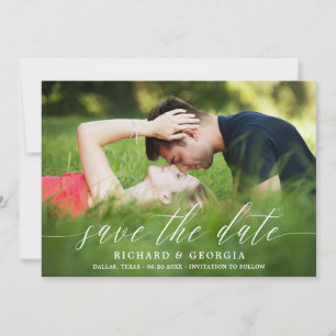Delicate White Script Overlay Photo Save the Date
