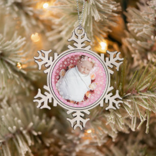 Delicate white snow baby's first christmas snowflake pewter christmas ornament