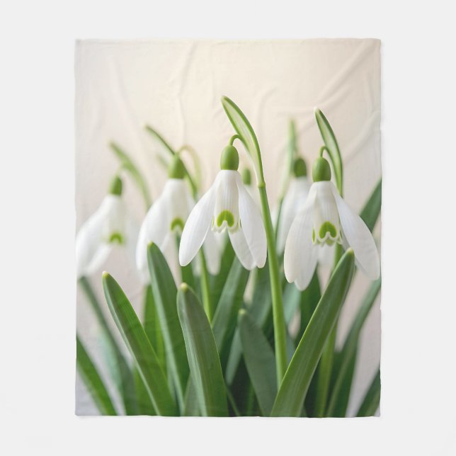 Delicate White Snowdrop Flowers Spring Bloom Fleece Blanket (Front)