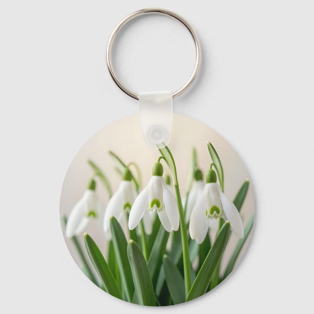 Delicate White Snowdrop Flowers Spring Bloom Key Ring (Front)