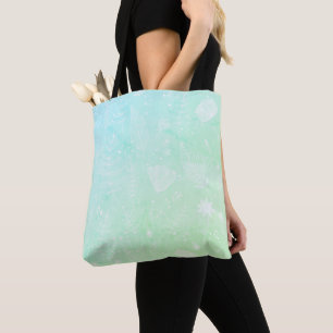 Delicate White Wildflower Mint Green Gradient Tote Bag