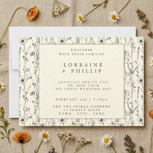 Delicate wild flowers pattern wedding invitation