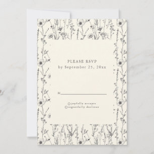 Delicate wild flowers seamless pattern RSVP card