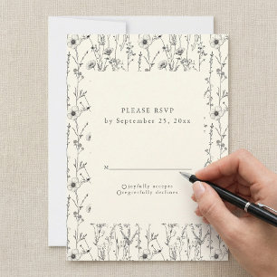 Delicate wild flowers seamless pattern RSVP card