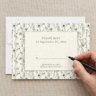Delicate wild flowers seamless pattern RSVP card