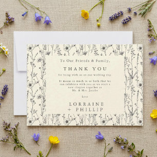 Delicate wild flowers seamless pattern wedding thank you card
