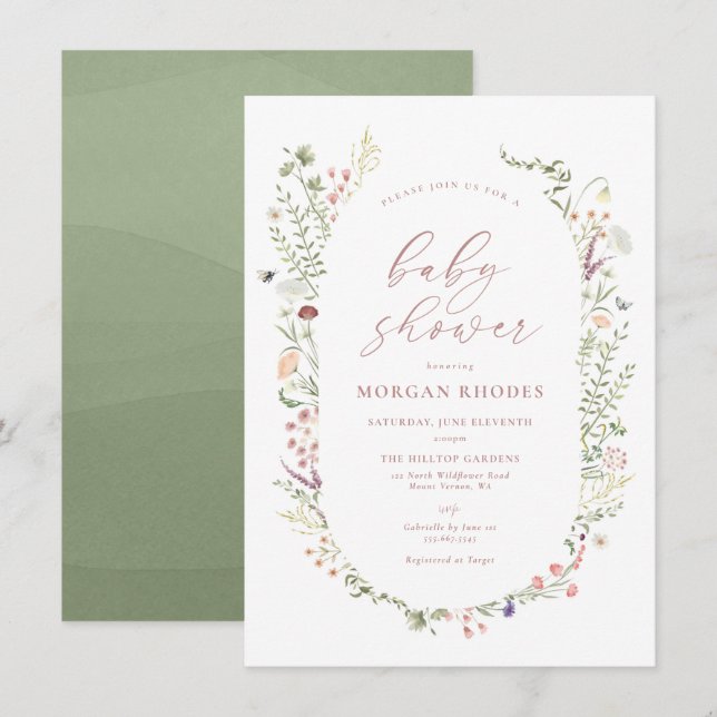 Delicate Wildflower Baby Shower Invitation (Front/Back)