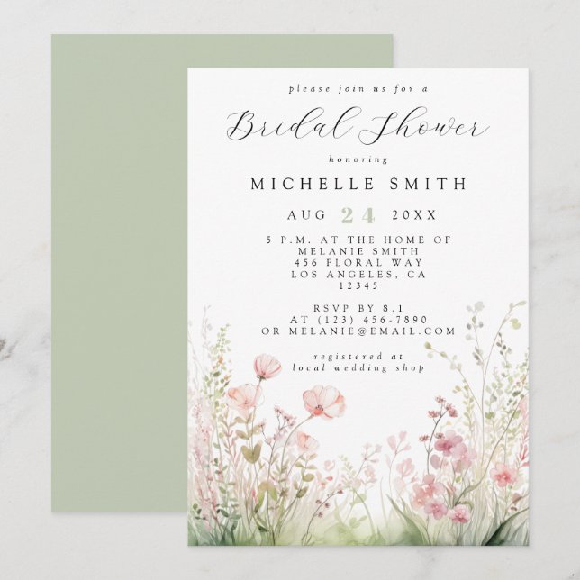Delicate Wildflower Bridal Shower Invitation (Front/Back)