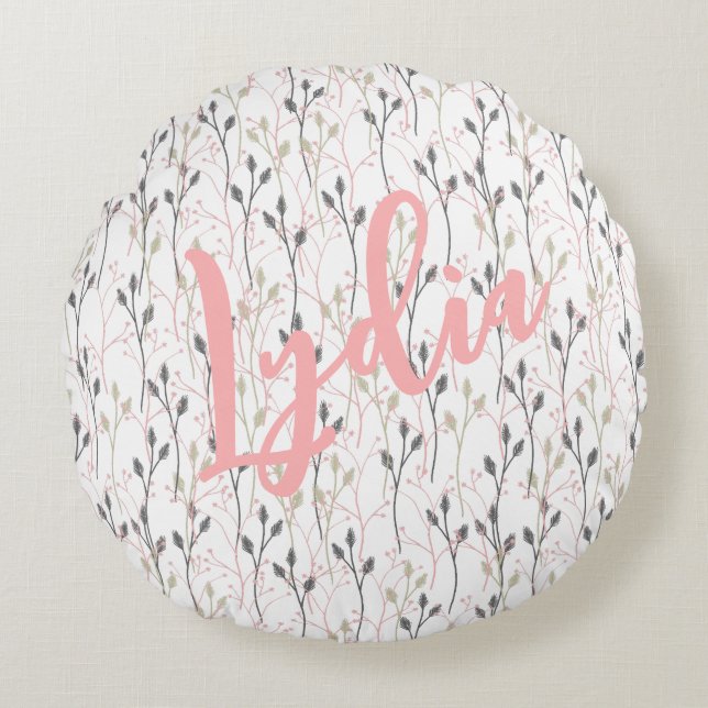 Delicate Wildflower Design in Soft Pastels Throw  Round Cushion (Front)