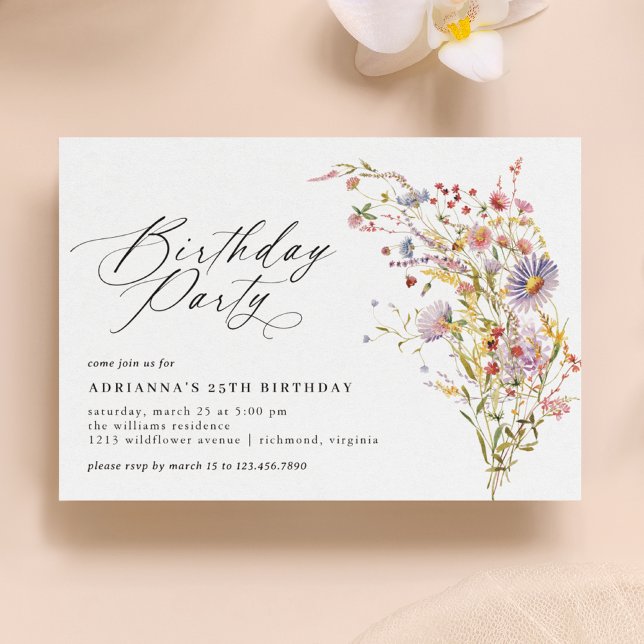 Delicate Wildflower Elegant Any Age Adult Birthday Invitation (Creator Uploaded)