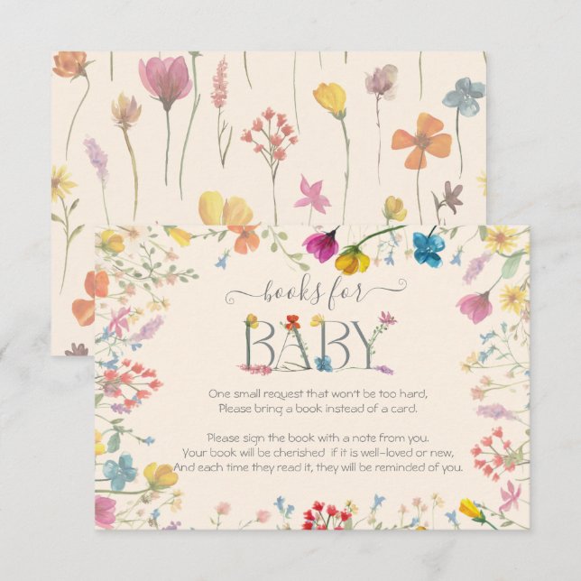 Delicate Wildflower floral garden Books for Baby RSVP Card (Front/Back)