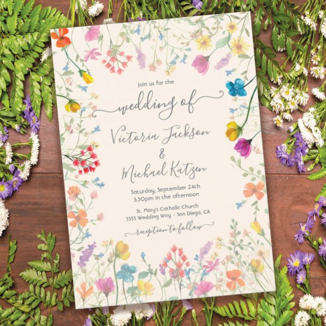 Delicate wildflower floral garden Wedding Invitation (Creator Uploaded)