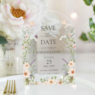 Delicate Wildflower Floral Wedding Save the Date Acrylic Invitations