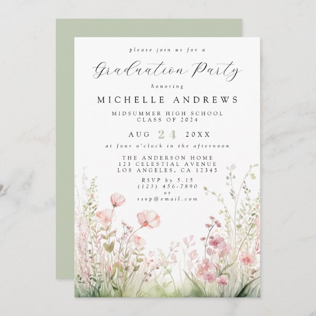 Delicate Wildflower Graduation Party Invitation (Front/Back)