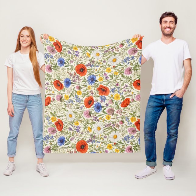Delicate Wildflower Meadow Blooms Fleece Blanket (In Situ)