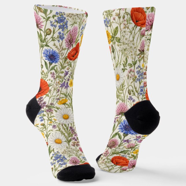 Delicate Wildflower Meadow Blooms Socks (Angled)