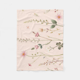 Delicate Wildflower Meadow Botanical Blush Pink Fleece Blanket