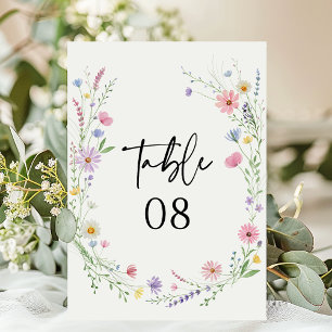 Delicate Wildflower Meadow Wedding Table Number