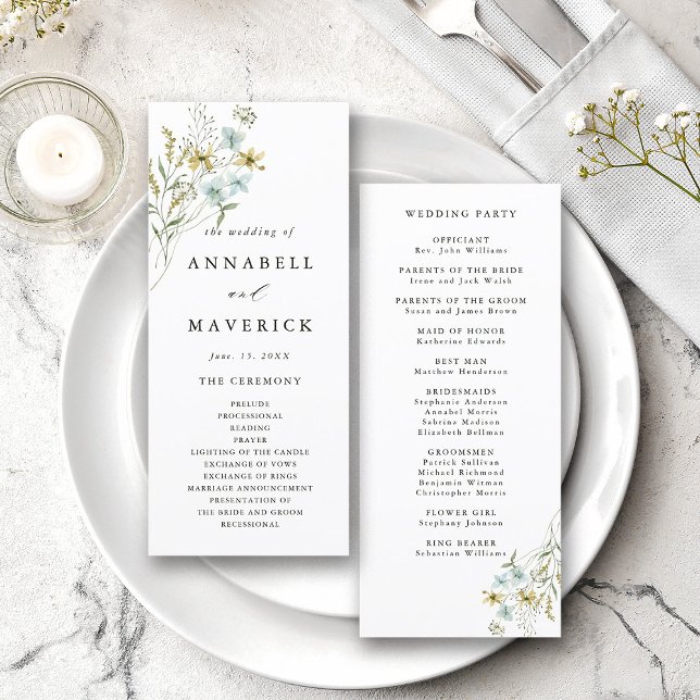 Delicate Wildflower Modern Boho Wedding Ceremony Programme (Front & Back)