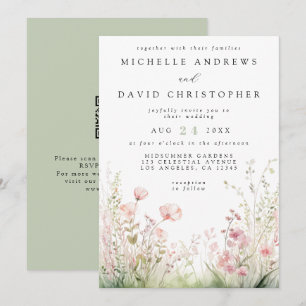 Delicate Wildflower QR Code Wedding Invitation