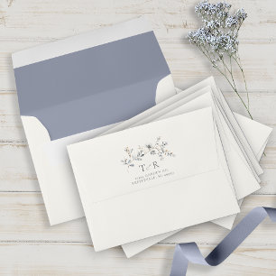 Delicate Wildflower Watercolor Ivory/Blue  ID1102 Envelope