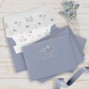 Delicate Wildflower Watercolor Steel Blue ID1102 Envelope