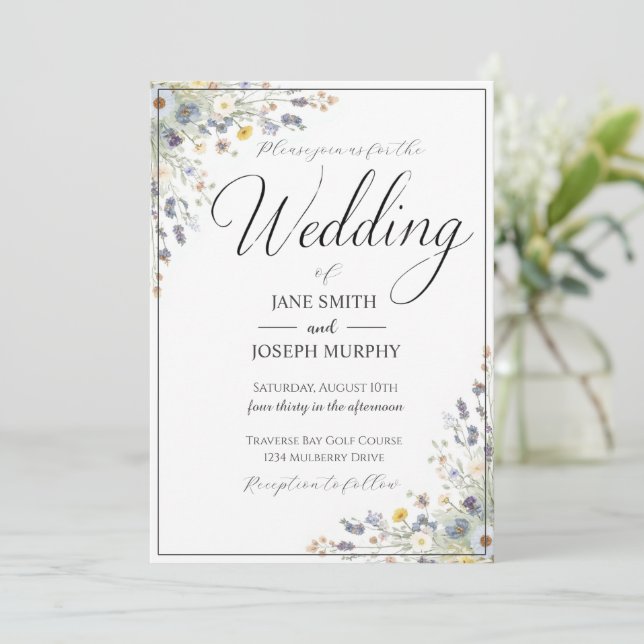 Delicate Wildflower Wedding Invitation (Standing Front)