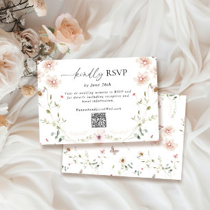 Delicate Wildflower Wedding QR Code RSVP Card