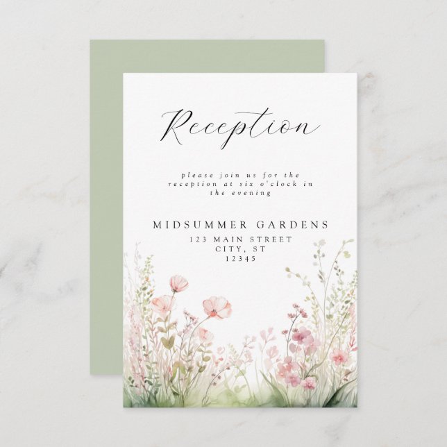 Delicate Wildflower Wedding Reception Enclosure Card (Front/Back)
