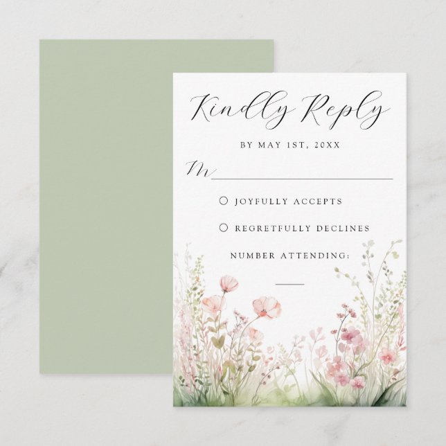 Delicate Wildflower Wedding RSVP Card (Front/Back)