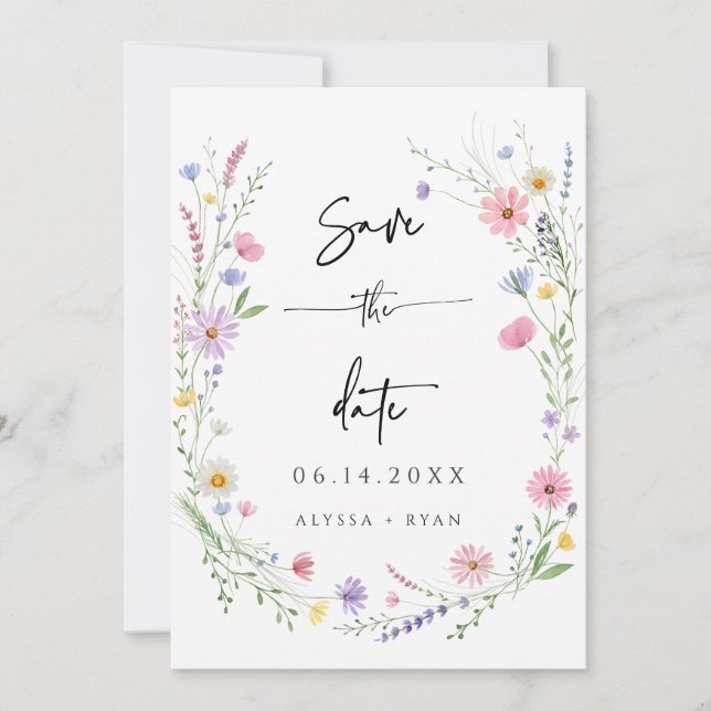 Delicate Wildflower Wedding Save the Date Card (Front)