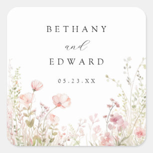 Delicate Wildflower Wedding Square Sticker