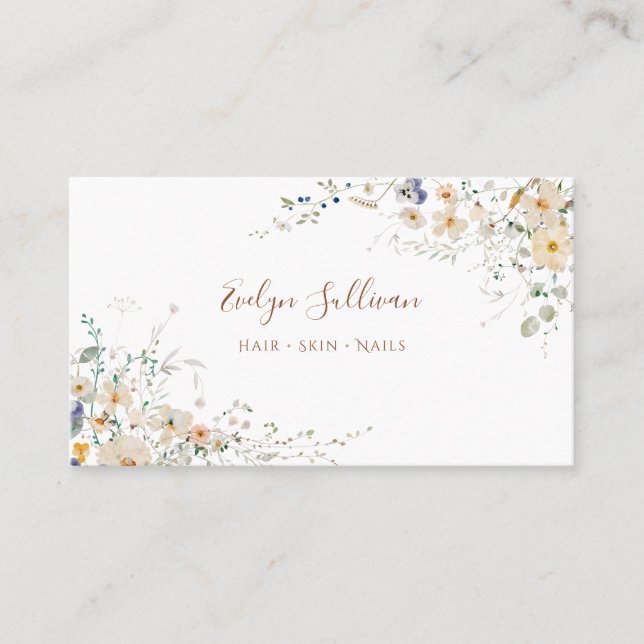 delicate wildflowers and greenery business card (Front)
