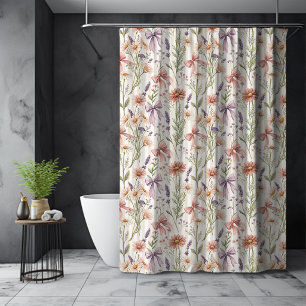 Delicate wildflowers boho cocquette bow pattern shower curtain