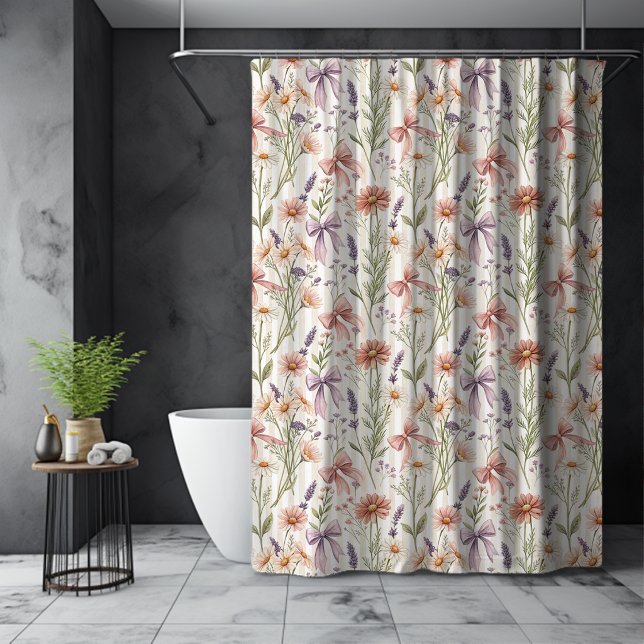 Delicate wildflowers boho cocquette bow pattern shower curtain (Creator Uploaded)