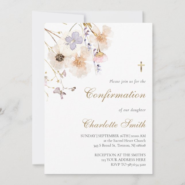 delicate wildflowers Confirmation Invitation (Front)