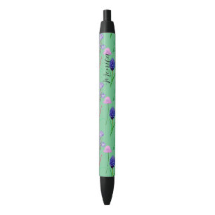 Delicate wildflowers in mint watercolours black ink pen
