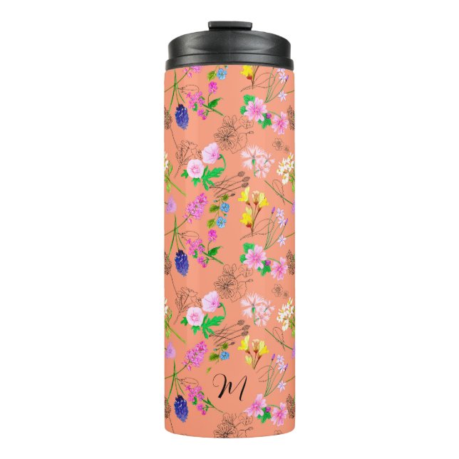 Delicate wildflowers in orange. Custom. Thermal Tumbler (Front)