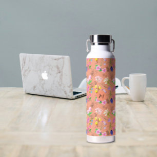 Delicate wildflowers in orange. Custom. Water Bottle