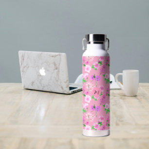 Delicate wildflowers in pink. Custom. Water Bottle