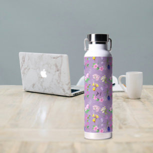 Delicate wildflowers in purple. Custom. Water Bottle