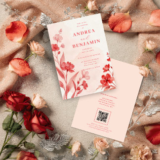 Delicate Wildflowers Juicy Red Pinky Pink Wedding Invitation