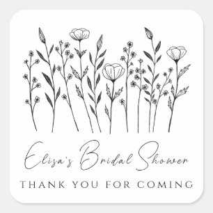 Delicate Wildflowers Line Art Custom Bridal Shower Square Sticker