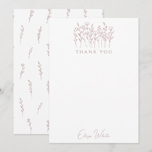Delicate Wildflowers Line Art Pink Custom  Thank You Card