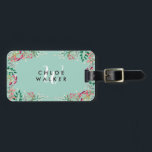 Delicate Wildflowers - Name & Initial Luggage Tag<br><div class="desc">Luggage tag in pale green with hand-drawn,  tiny wildflowers surrounding your name and initial. Add your address to the back.</div>