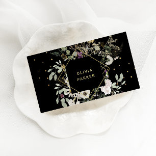 Delicate Wildflowers on Black Business Card