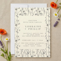 Delicate wildflowers pattern wedding invitation